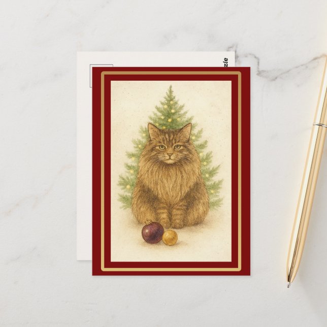 Postal Tis the Season to Purr — Personalized Maine Coon  (Anverso/Reverso In Situ)