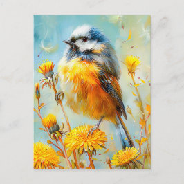 Postal Tit azul euroasiático en un paisaje impresionista