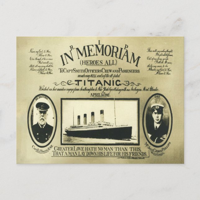 Postal Titanic In Memoriam Postcard (Anverso)