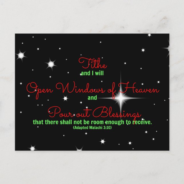 Postal Tithe y yo abriremos la Biblia de Malachi (Anverso)