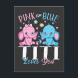 Postal Titi de rosa o azul te ama elefante bebé<br><div class="desc">Titi de rosa o azul te ama regalos elefante bebé revelación de género divertida tripulación diseño gráfico regalo postal estándar colección clásica.</div>
