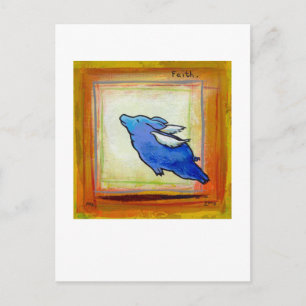 Postal Titulado: Pequeño cerdo azul - volar esperanza fe