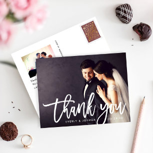 Postal Título de agradecimiento de foto de boda con letra