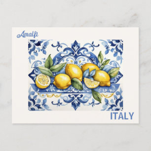Postal Títulos azules y limones de Amalfi Italia