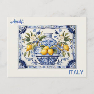 Postal Títulos azules y limones de Amalfi Italia