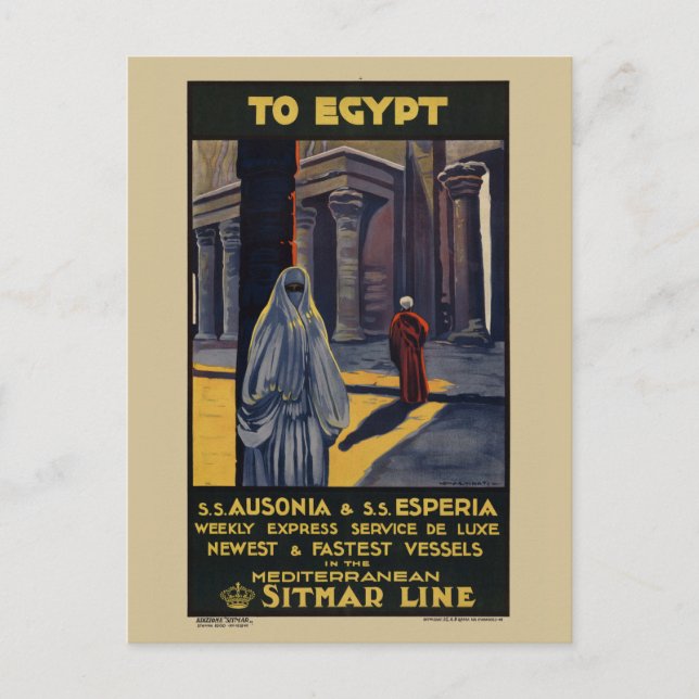 Postal To Egypt Vintage Travel Poster 1928 (Anverso)