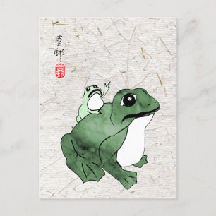 Postal Toad de rana japonesa grande del siglo XIX