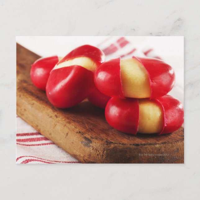 Postal Toalla de té rayada roja en fondo (Anverso)