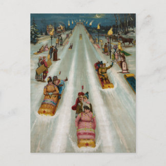 Postal Toboganes en una noche de invierno