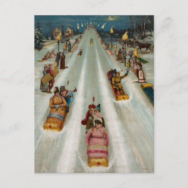 Postal Toboganes en una noche de invierno (Anverso)