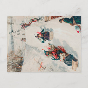 Postal "Tobogganing", Cromolitografía, Louis Prang & Co.