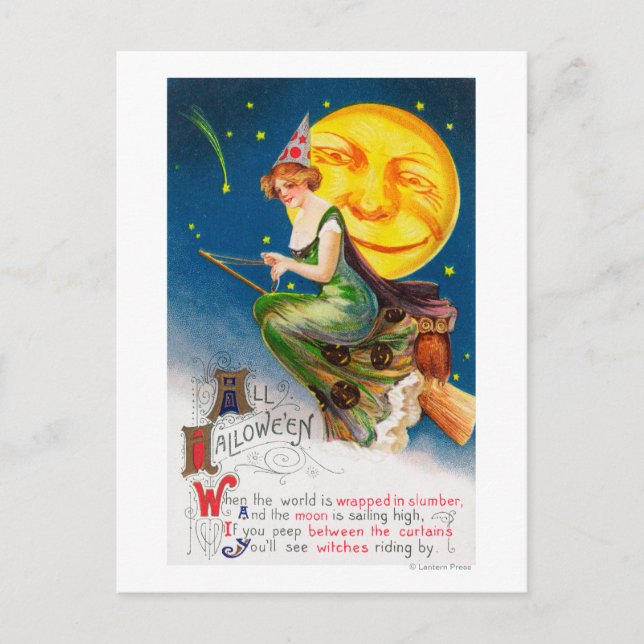 Postal Toda la bruja de Halloween en una habitación de lu (Anverso)