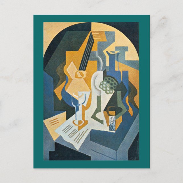 Postal Todavía la vida con el plato de fruta y el mandolí (Anverso)