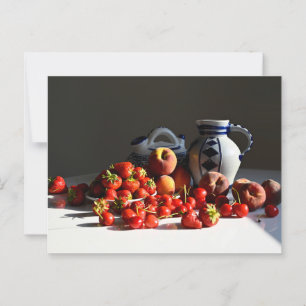 Postal Todavía la vida con fresas, melocotones y cerezas