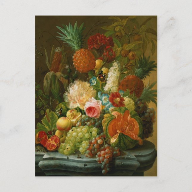 Postal Todavía la vida con un melón y uvas (Anverso)