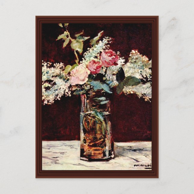 Postal Todavía Lilacs Y Rosas De Manet Edouard (Anverso)