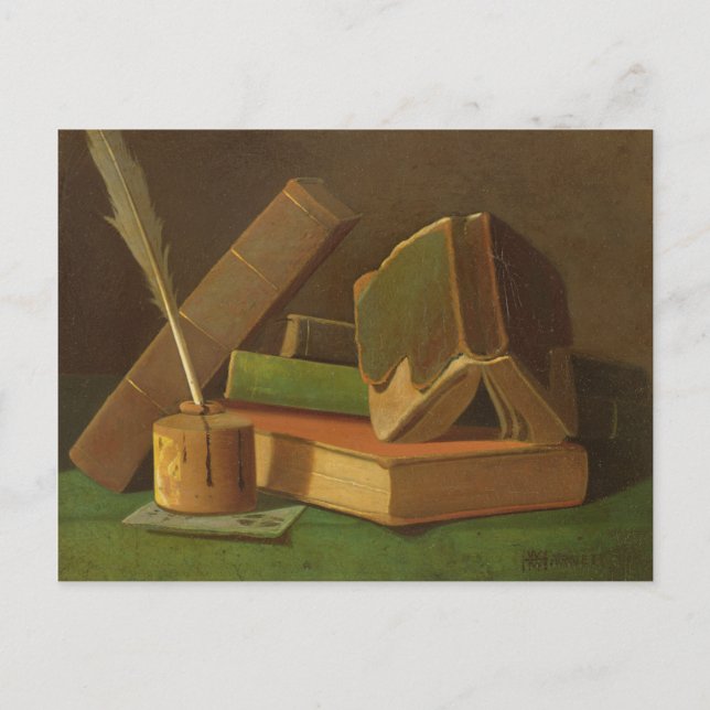 Postal Todavía vida con los libros y el pozo de la tinta (Anverso)