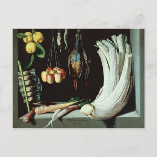 Postal Todavía vida con los pájaros muertos, fruta y