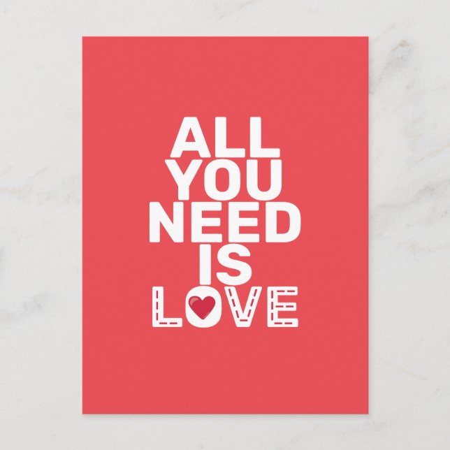 Postal Todo lo que necesitas es amor Corazón Puntadas Sin (Anverso)