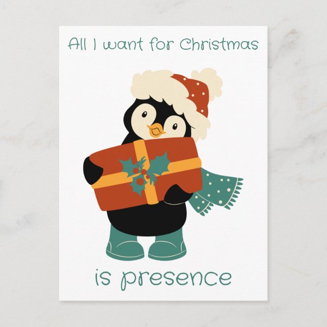 Postal Todo lo que quiero de los Navidades pingüino vinta (Anverso)