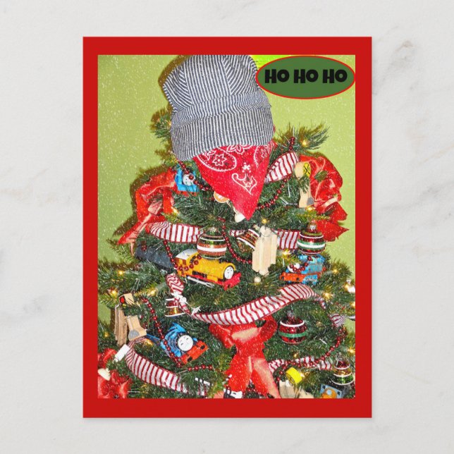 Postal ¡Todos a bordo! Saludo del árbol de Navidad con te (Anverso)