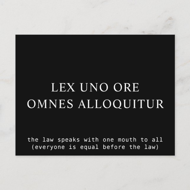 Postal Todos iguales ante la ley citan en latín (Anverso)