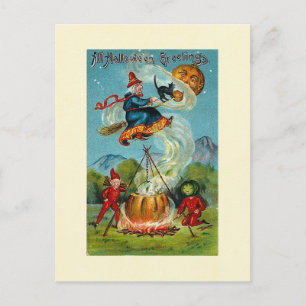 Postal Todos los saludos de Halloween Bruja voladora
