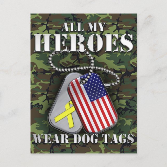Postal Todos mis héroes llevan banderas de perros - Camo (Anverso)