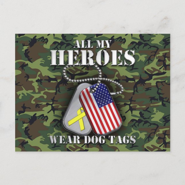 Postal Todos mis héroes llevan banderas de perros - Camo (Anverso)