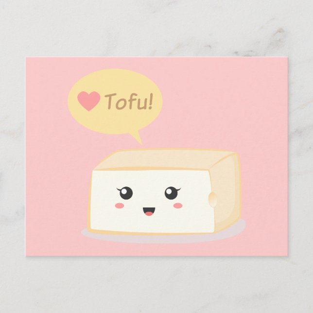 Postal Tofu kawaii pidiendo a la gente que ame el tofu (Anverso)