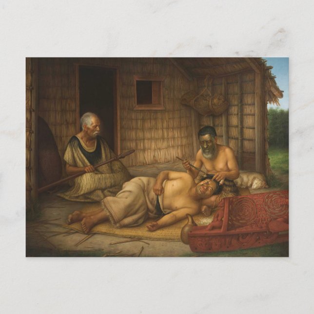 Postal "Tohunga-TA-moko en el trabajo" - G. Lindauer (Anverso)