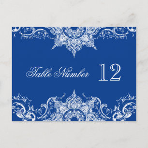 Postal Toile Damask Mesa de recepción Números Royal Blue
