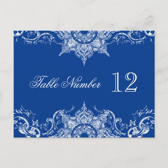 Postal Toile Damask Mesa de recepción Números Royal Blue (Anverso)