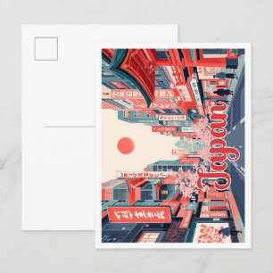 Postal Tokio Ilustracion de viajes de arte pop japonés