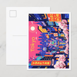Postal Tokio Ilustracion de viajes de arte pop japonés