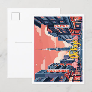 Postal Tokio Ilustracion de viajes de arte pop japonés