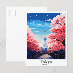 Postal Tokio Ilustracion de viajes de vintage