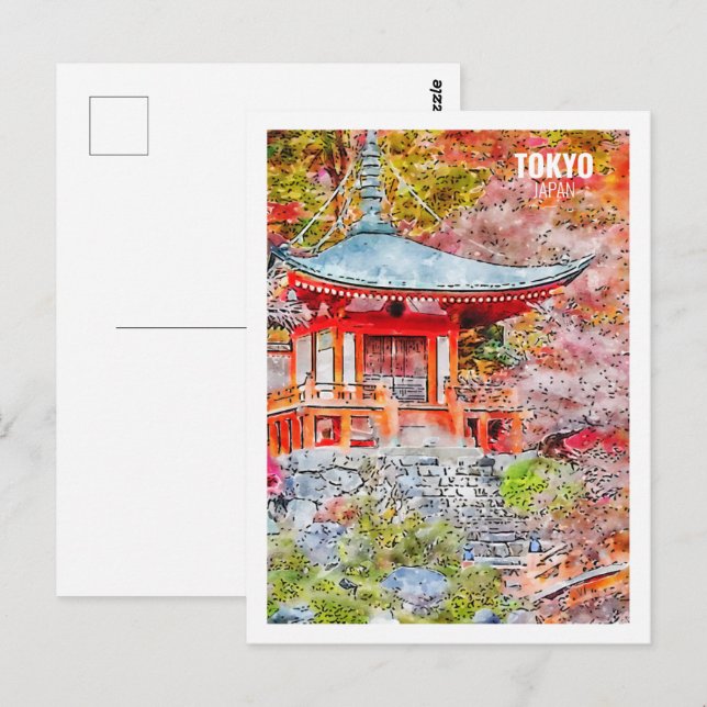 Postal Tokio Japón: Famoso esbozo de acuarela de viaje (Anverso / Reverso)