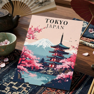 Postal Tokio Japón Flor de Cerezo Vintage Pagoda Viaje