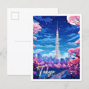 Postal Tokio Japón Ilustracion de viajes de arte antiguo