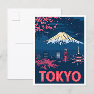 Postal Tokio Japón Ilustracion de viajes de arte antiguo