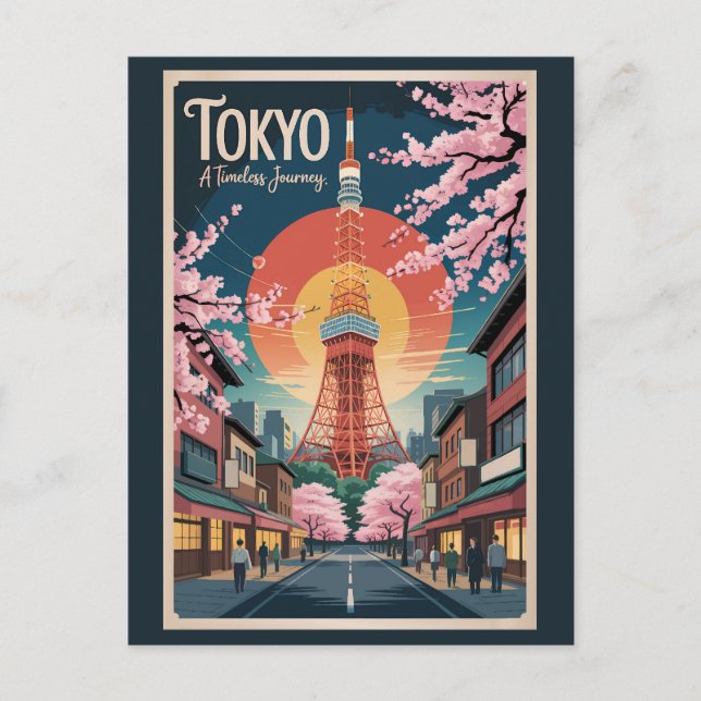 Postal Tokio Japón Ilustracion Viaje de arte (Anverso)