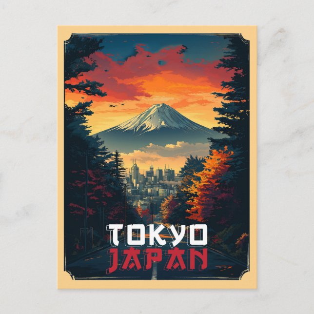 Postal Tokio, Japón: Monte Fuji y el paisaje urbano (Anverso)