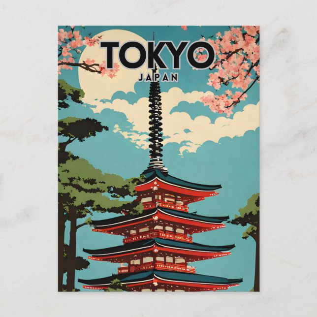 Postal Tokio Japón Nostálgico arte de viajes retro (Anverso)
