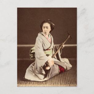 Postal Tokyo Geisha con Shamisen, c. 1870