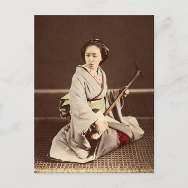 Postal Tokyo Geisha con Shamisen, c. 1870 (Anverso)