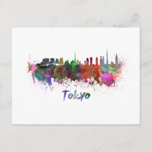 Postal Tokyo skyline in watercolor