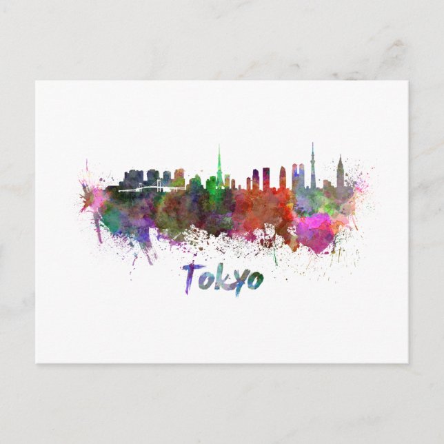 Postal Tokyo skyline in watercolor (Anverso)
