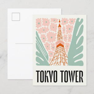 Postal Tokyo Tower Japón abstracto viaje arte floral