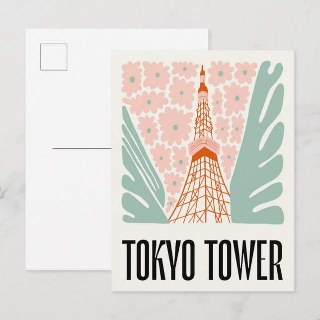 Postal Tokyo Tower Japón abstracto viaje arte floral (Anverso / Reverso)